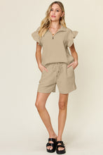 Load image into Gallery viewer, Double Take Full Size Texture Flounce Sleeve Top and Drawstring Shorts Set