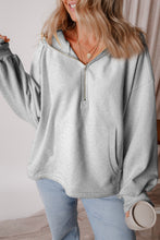 Load image into Gallery viewer, Pocketed Half Zip Dropped Shoulder Hoodie