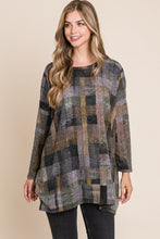 Load image into Gallery viewer, BOMBOM Plaid Round Neck Long Sleeve Top
