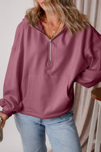 Load image into Gallery viewer, Pocketed Half Zip Dropped Shoulder Hoodie