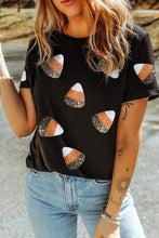 Load image into Gallery viewer, Sequin Round Neck Short Sleeve T-Shirt
