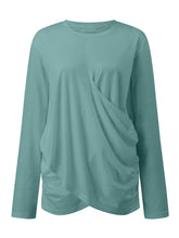 Load image into Gallery viewer, Ruched Round Neck Long Sleeve T-Shirt
