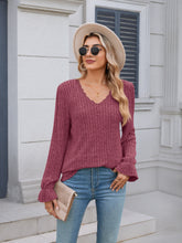 Load image into Gallery viewer, Lace Detail V-Neck Long Sleeve T-Shirt