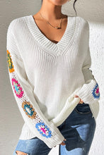 Load image into Gallery viewer, Crochet Flower V-Neck Sweater