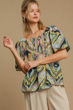 Load image into Gallery viewer, Umgee Full Size Abstract Print Smocked Square Neck Puff Sleeve Blouse
