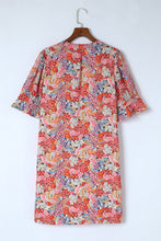 Load image into Gallery viewer, Floral Notched Neck Flounce Sleeve Shift Dress