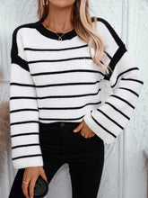 Load image into Gallery viewer, Striped Round Neck Long Sleeve Sweater
