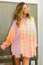 Load image into Gallery viewer, BiBi Plaid Color Block Raw Hem Shirt
