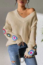 Load image into Gallery viewer, Crochet Flower V-Neck Sweater