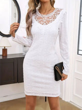 Load image into Gallery viewer, Lace Detail Round Neck Long Sleeve Mini Dress