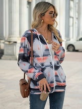 Load image into Gallery viewer, Geometric Zip Up Long Sleeve Hooded Jacket