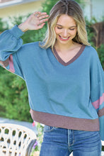 Load image into Gallery viewer, Hailey & Co Color Block V-Neck Cropped sweatshirt