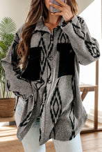 Load image into Gallery viewer, Pocketed Geometric Collared Neck Button Down Shacket