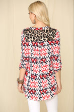 Load image into Gallery viewer, Celeste Full Size Houndstooth & Leopard Roll-Tab Sleeve Top