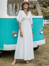 Load image into Gallery viewer, Lace Detail Eyelet V-Neck Half Sleeve Dress