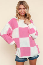 Load image into Gallery viewer, Haptics Full Size Checkered Round Neck Drop Shoulder Sweater