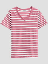Load image into Gallery viewer, Plus Size Striped V-Neck Short Sleeve T-Shirt