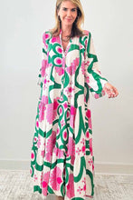 Load image into Gallery viewer, Printed Notched Long Sleeve Maxi Dress