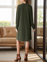 Load image into Gallery viewer, Notched Long Sleeve Mini Dress with Pockets