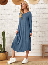 Load image into Gallery viewer, Pocketed Round Neck Long Sleeve Tee Dress
