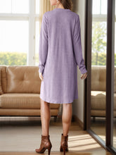 Load image into Gallery viewer, Notched Long Sleeve Mini Dress with Pockets