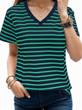 Load image into Gallery viewer, Plus Size Striped V-Neck Short Sleeve T-Shirt