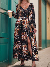 Load image into Gallery viewer, Perfee Slit Printed Surplice Long Sleeve Maxi Dress
