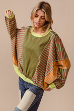 Load image into Gallery viewer, BiBi Color Block Striped Round Neck Sweatshirt