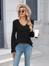Load image into Gallery viewer, Lace Detail V-Neck Long Sleeve T-Shirt