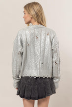 Load image into Gallery viewer, HYFVE Distressed Cable-Knit Round Neck Long Sleeve Sweater