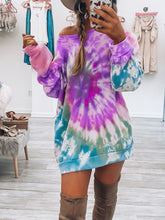 Load image into Gallery viewer, Full Size Tie-Dye Round Neck Long Sleeve Dress