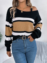 Load image into Gallery viewer, Color Block Asymmetrical Neck Long Sleeve Sweater