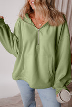 Load image into Gallery viewer, Pocketed Half Zip Dropped Shoulder Hoodie