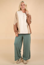 Load image into Gallery viewer, VERY J Exposed Seam Color Block Half Button Hoodie