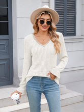 Load image into Gallery viewer, Lace Detail V-Neck Long Sleeve T-Shirt