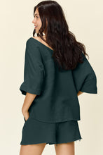 Load image into Gallery viewer, Double Take Texture Half Sleeve T-Shirt and Drawstring Shorts Set