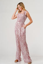 Load image into Gallery viewer, GeeGee Printed Tie Shoulder Wide Leg Jumpsuit