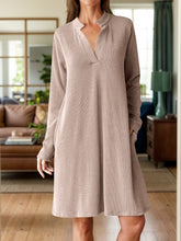 Load image into Gallery viewer, Notched Long Sleeve Mini Dress with Pockets