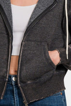 Load image into Gallery viewer, Zenana Acid Wash Fleece Zip-Up Cropped Hoodie