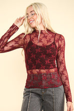 Load image into Gallery viewer, VERY J Mock Neck Fitted Sheer Mesh Lace Blouse