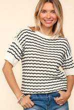 Load image into Gallery viewer, Haptics Openwork Striped Round Neck Half Sleeve Knit Top