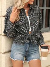 Load image into Gallery viewer, Pocketed Plaid Collared Neck Long Sleeve Shirt