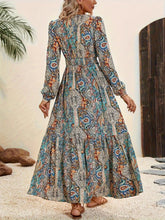 Load image into Gallery viewer, Printed Tie Neck Long Sleeve Maxi Dress
