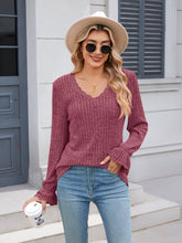 Load image into Gallery viewer, Lace Detail V-Neck Long Sleeve T-Shirt