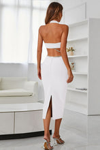 Load image into Gallery viewer, Rhinestone Halter Neck Cutout Slit Midi Dress