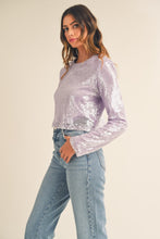 Load image into Gallery viewer, MABLE Shoulder Padded Sequin Crop Top