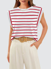 Load image into Gallery viewer, Striped Round Neck Cap Sleeve T-Shirt
