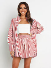 Load image into Gallery viewer, Striped Dropped Shoulder Shirt and Shorts Set