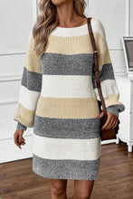 Load image into Gallery viewer, Color Block Boat Neck Long Sleeve Sweater Dress