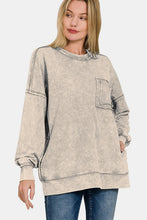 Load image into Gallery viewer, Zenana Exposed Seam Round Neck Dropped Shoulder Sweatshirt